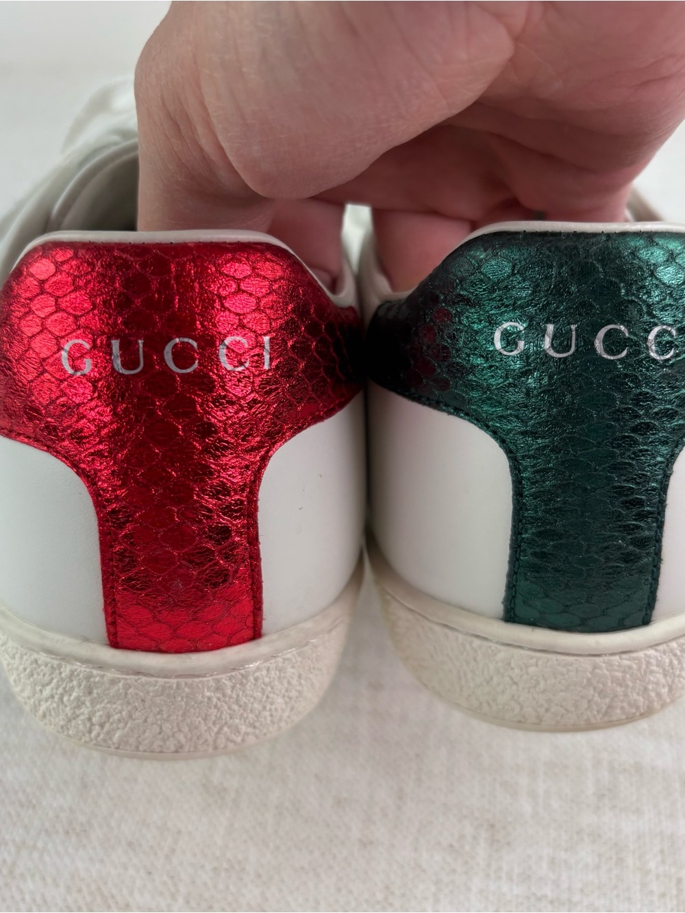 Gucci White Leather Sneakers with Red and Green Stripe and Red Heel - Picture 16 of 16